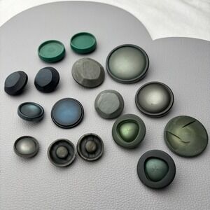Vintage Green & Blue Button Lot 16pc Art Deco Geometric Shank Variety Mix